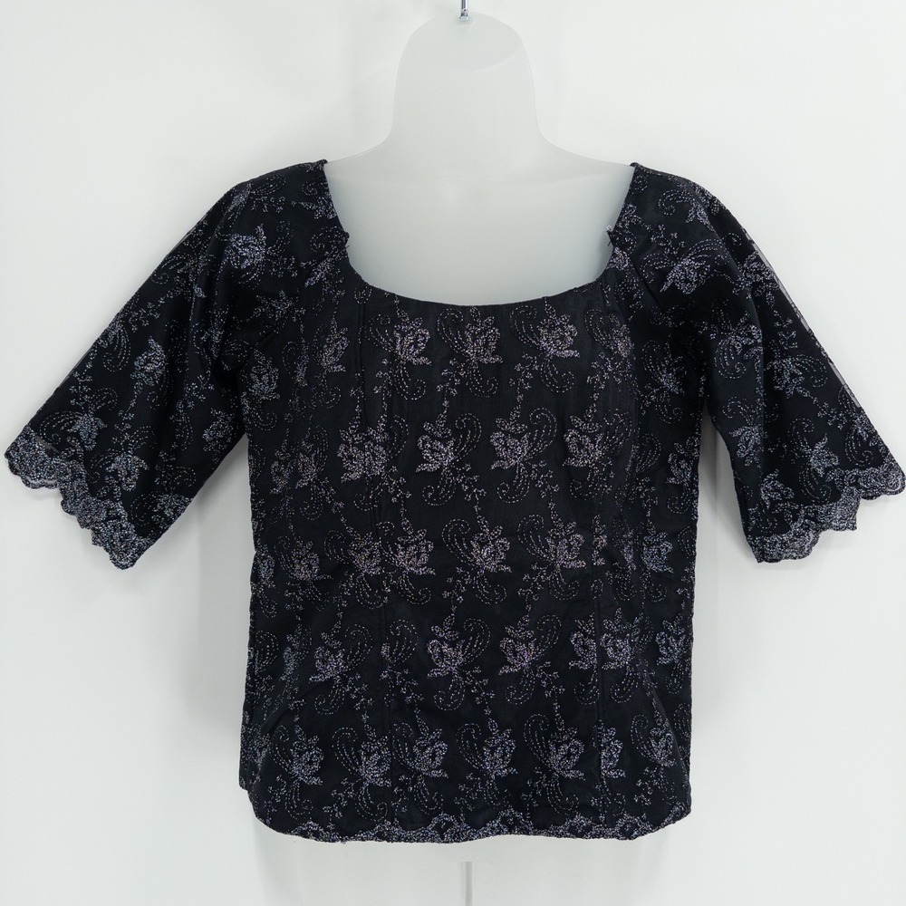 Vintage 90s Whimsigoth Top Women S Y2K Black Silver Floral Witchy Party Corset